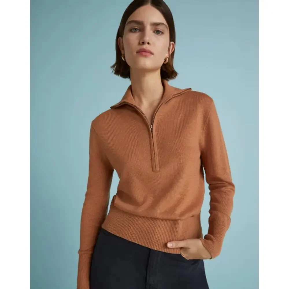 NEW Everlane The Luxe Merino Half Zip Sweater Wool Yak Hair Tawny XS - Picture 6 of 8